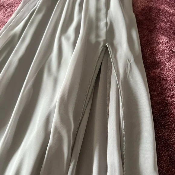 NWT Macy’s Emerald Sundae Gray maxi dress size Small, V neckline, front slit - Picture 10 of 15
